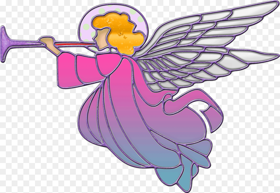 Stained Glass Christmas Angel With Horn Clipart, Purple, Animal, Fish, Sea Life Free Png