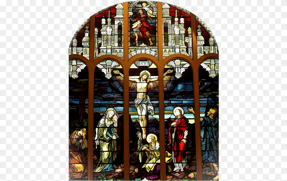 Stained Glass Window Crucifixion Of Jesus Christ Stained Glass Window S, Art, Stained Glass, Adult, Female Free Png