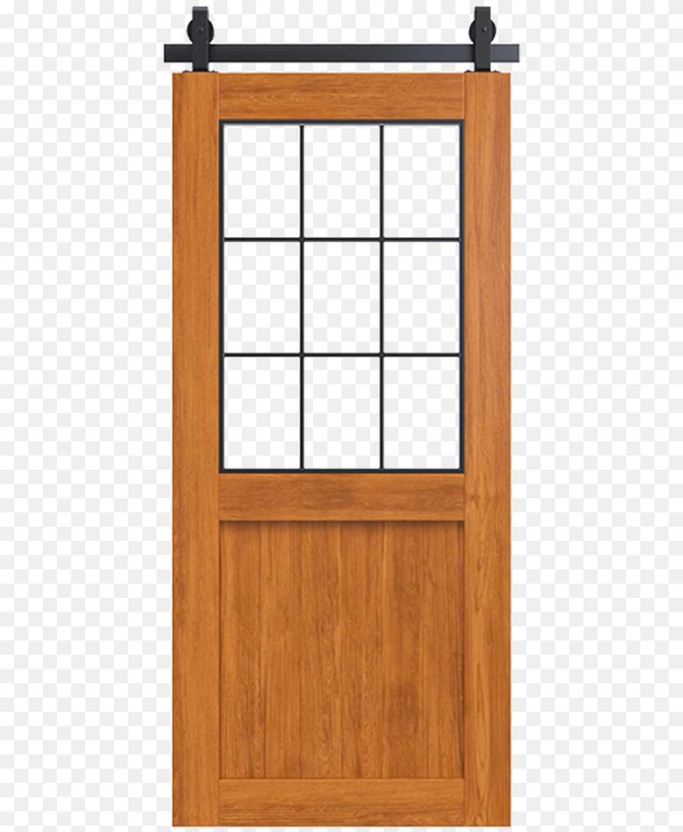 Stained Wood Frame Barn Door With Glass Window Door, Architecture, Building, Housing, House Free Png Download