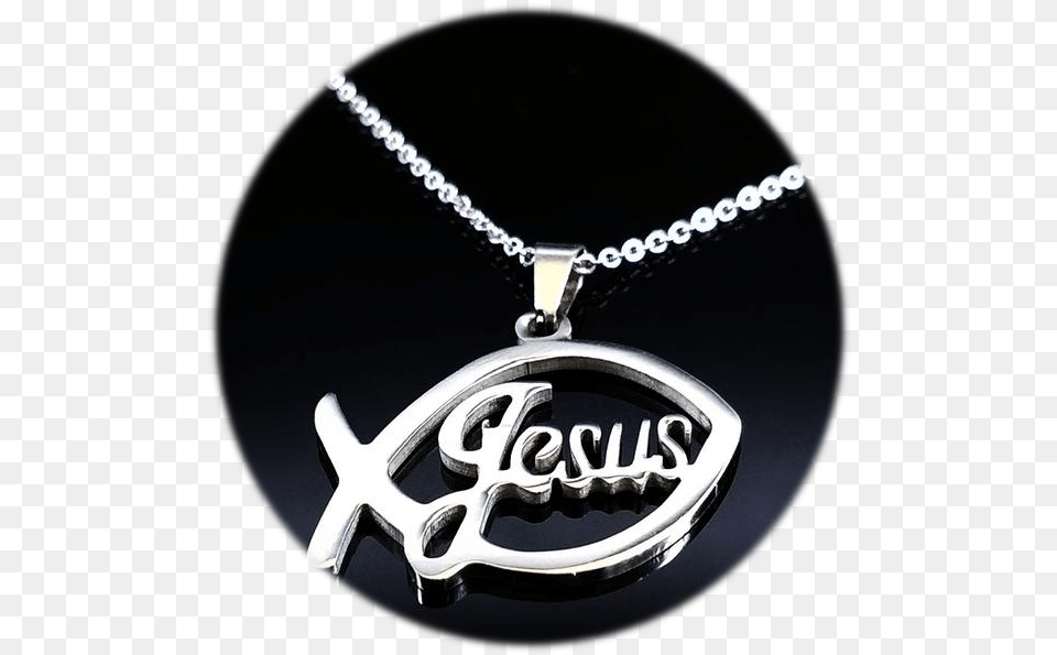 Stainless Steel Jesus Fish Necklace Necklace, Accessories, Pendant, Silver, Jewelry Png Image