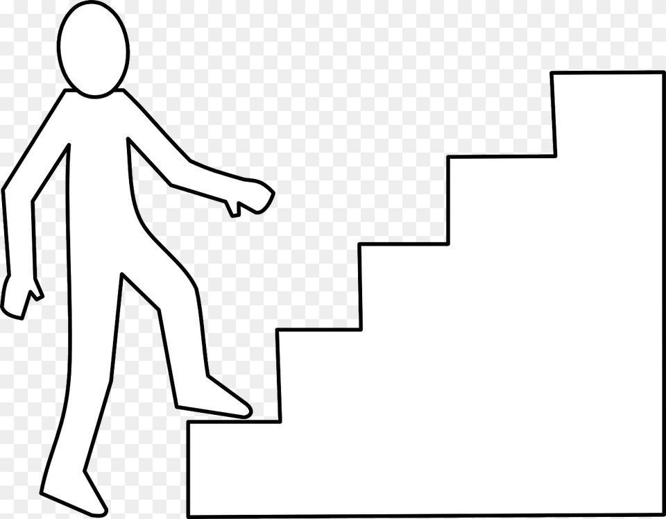 Staircase Stairs Climb Up Man Clipart Black And White Upstairs, Walking, Person, Housing, House Free Png