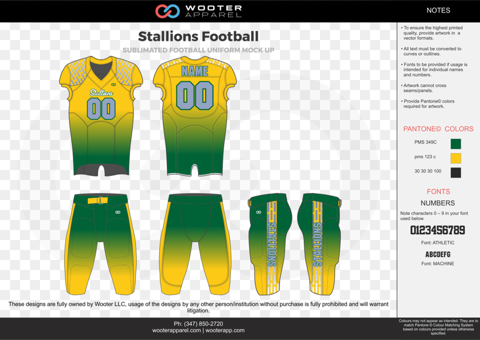 Stallions Football Green Yellow Gray Football Uniforms Yellow, Clothing, Shirt, Text, Bulldozer Png Image