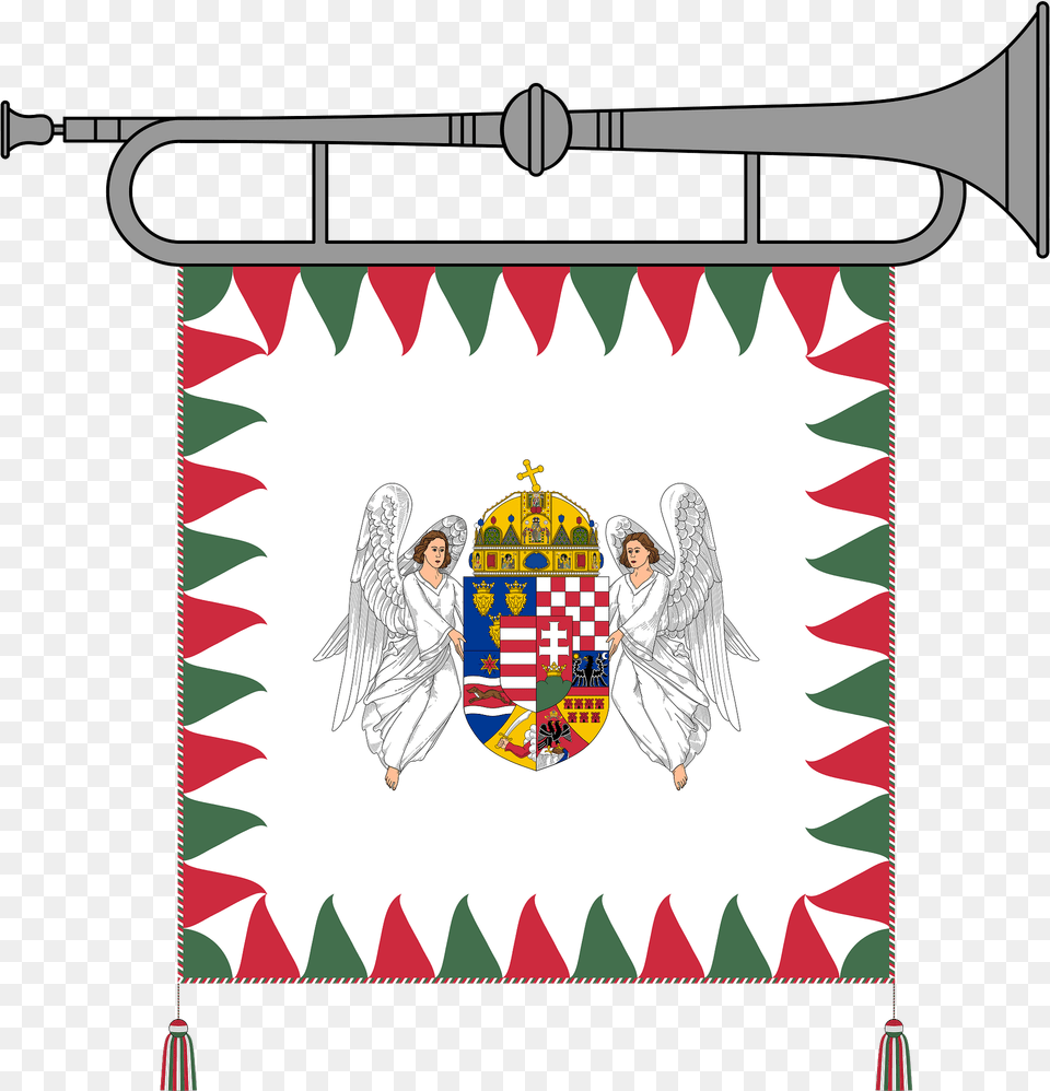 Standard For Bicycle And Motorised Infantry Battalions Of The Royal Hungarian Defence Forces 1939 1945 With Bugle Clipart, Person, Musical Instrument, Face, Head Free Transparent Png