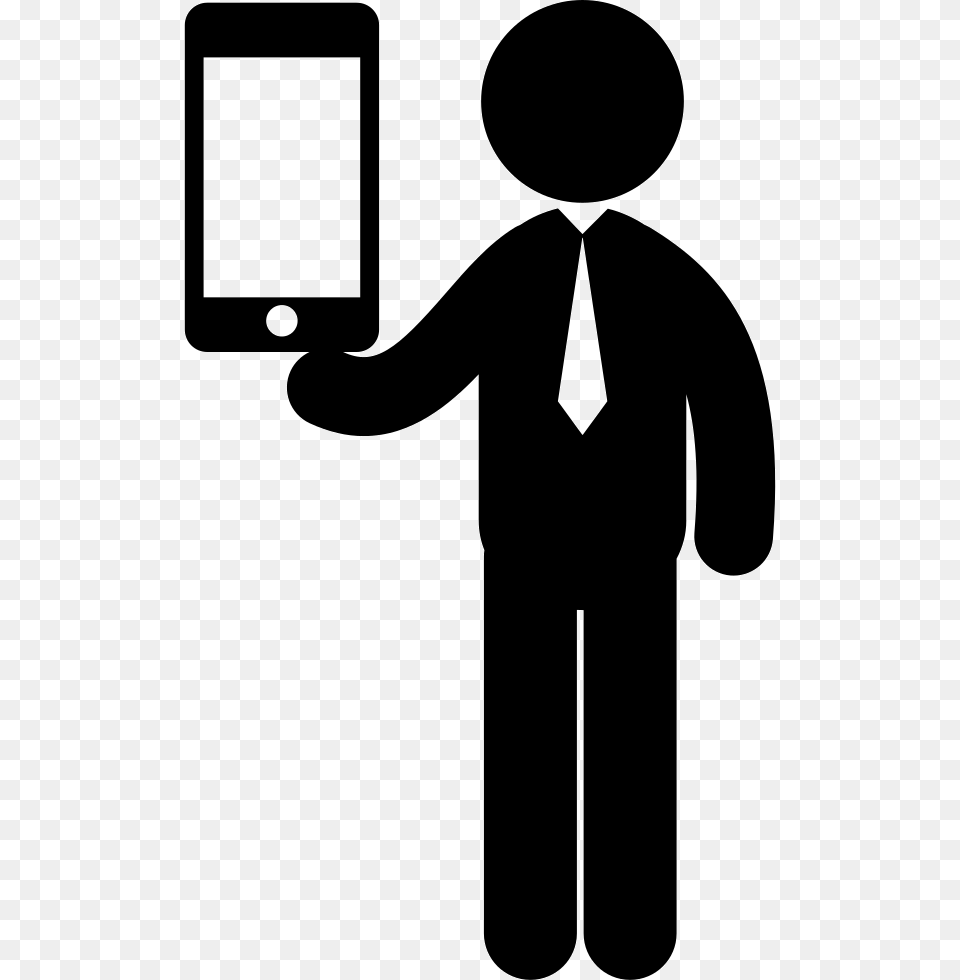 Standing Business Man With A Tablet On Hand Man With Tablet Icon, Stencil, Formal Wear, Person, Electronics Png