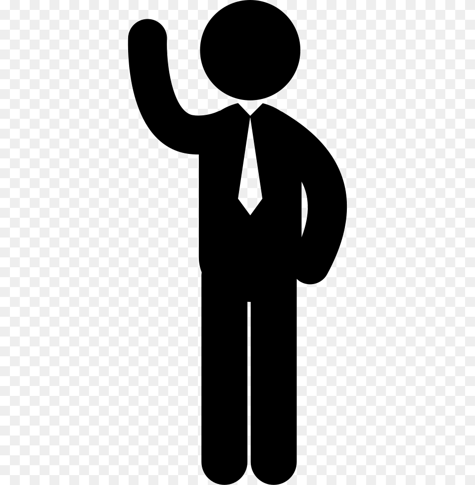 Standing Business Man With Tie And Right Arm Raised Money Stick Figure, Stencil, Formal Wear, Person, Clothing Png