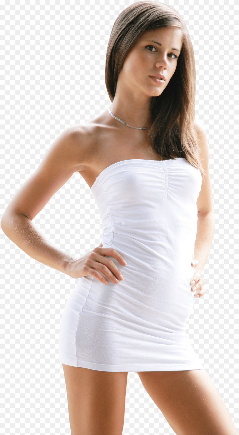Standing Little Caprice In White Dress Golaya Little Caprice, Adult, Clothing, Evening Dress, Female Free Png