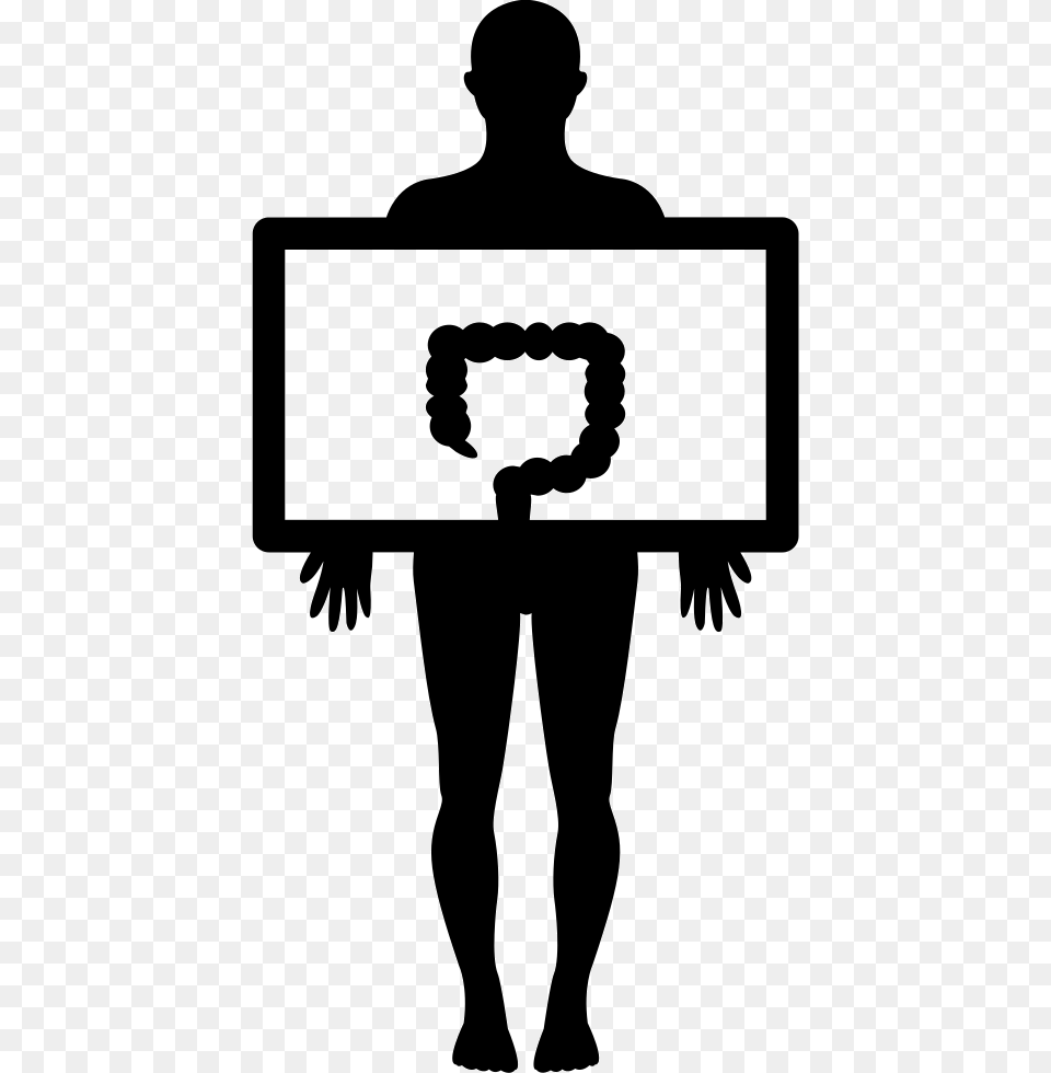 Standing Man Holding A Large Intestines Icon, Silhouette, Stencil, Adult, Male Png Image