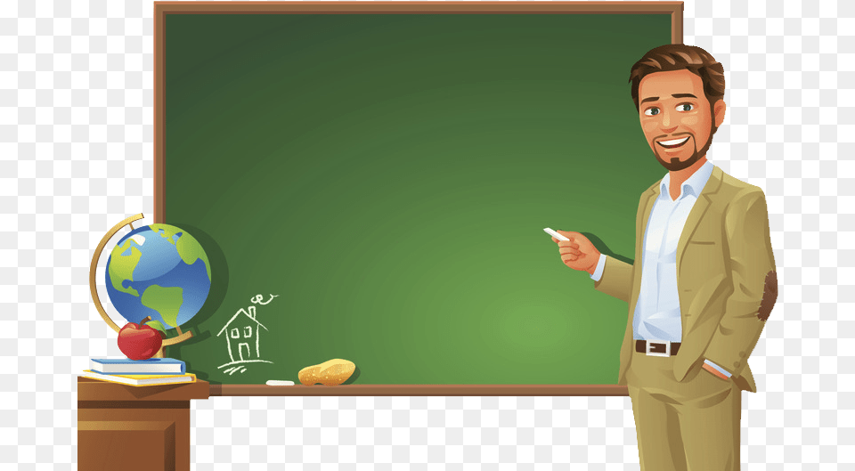 Standing On Blackboard Podium Student The Teacher Clipart Teacher And Blackboard Clipart, Adult, Male, Man, Person Free Png