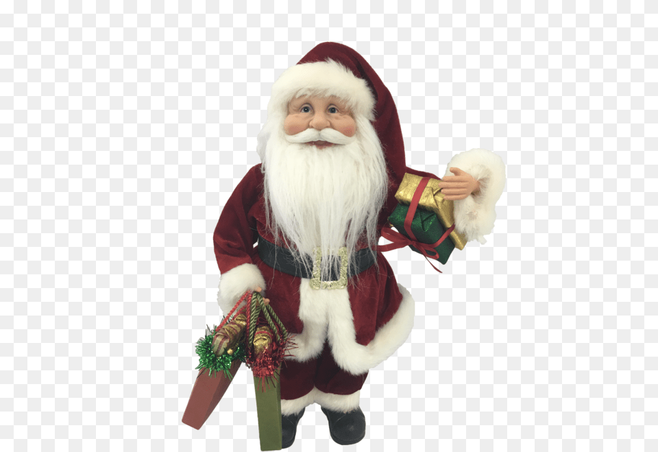 Standing Santa In Red With Shopping Bags, Baby, Person, Face, Head Png Image