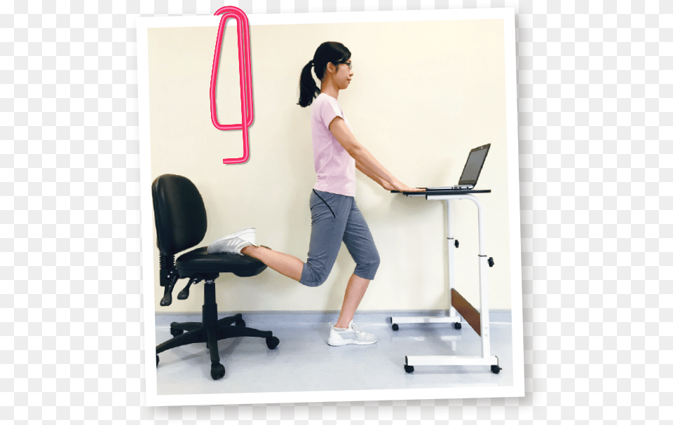 Standing Thigh Stretching Exercise Office Chair, Furniture, Table, Desk, Person Free Png