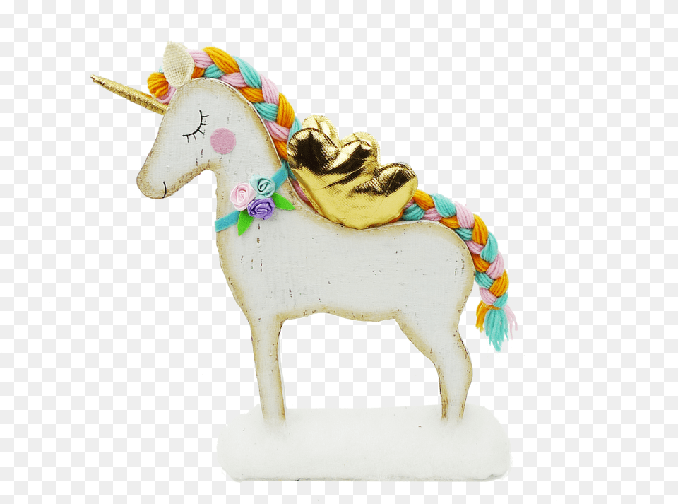Standing Unicorn With Gold Wings Unicorn, Figurine, Animal, Horse, Mammal Free Transparent Png