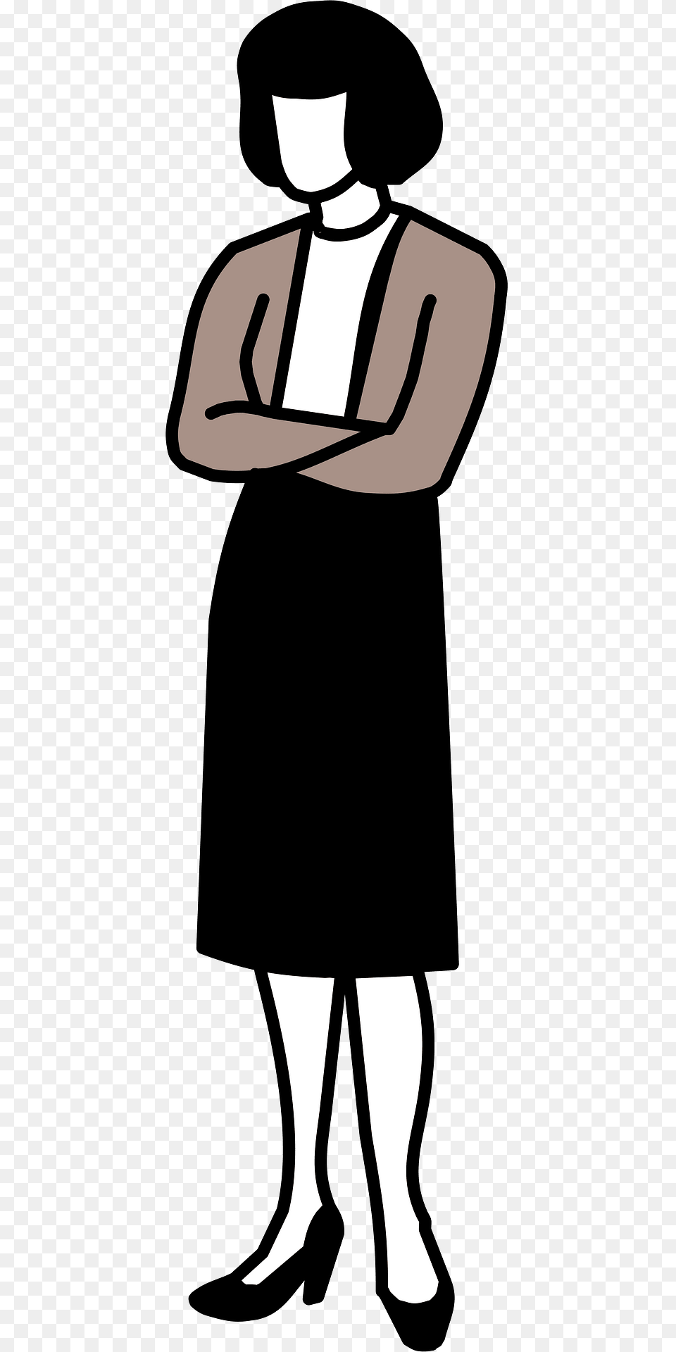 Standing Woman With Arms Crossed Clipart, Person, Stencil, Accessories, Formal Wear Png Image