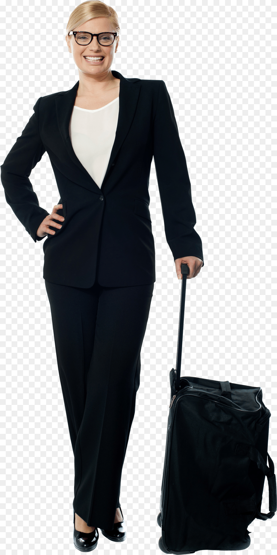 Standing Women Person Carrying Trolly Png Image