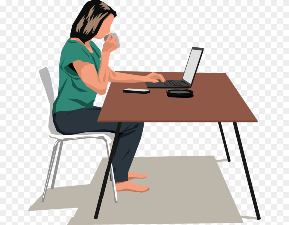 Standinghuman Behaviorangle Person Sitting At Computer Clipart, Pc, Laptop, Furniture, Table Free Png Download