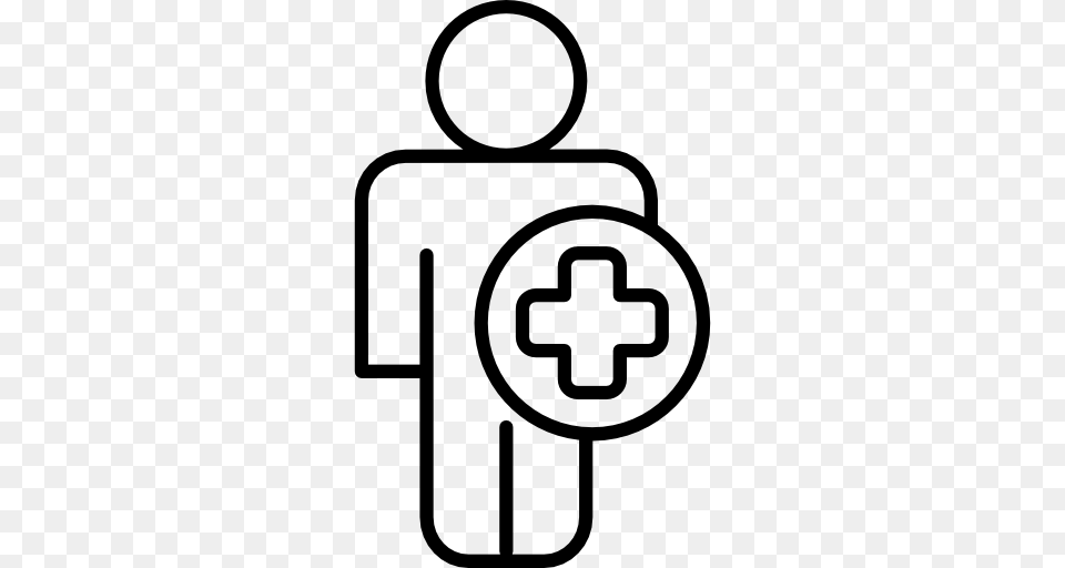 Standiung Outline Person Cross Shape First Aid Sign Symbol, Gray Free Png Download