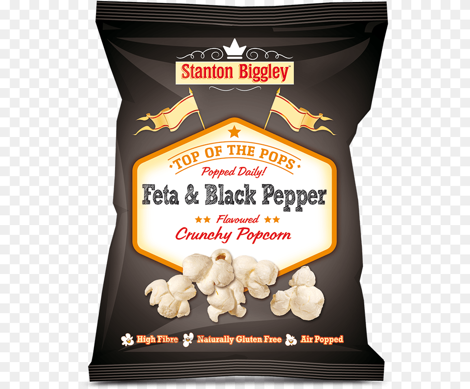 Stanton Biggley Feta Amp Black Pepper Flavoured Crunchy Cheese And Chive Popcorn, Advertisement, Poster, Food, Snack Png