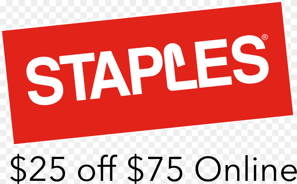 Staples 25 Off 75 Coupon Online Or Phone Staples Coupons, First Aid, Sign, Symbol, Text Free Png