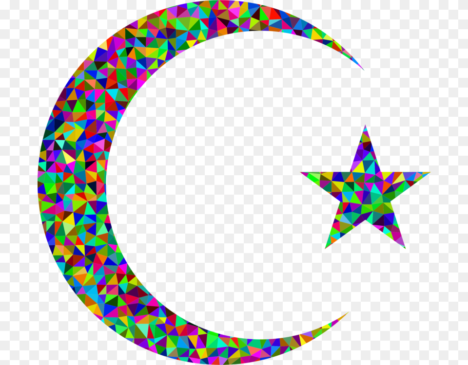 Star And Crescent Moon Symbols Of Islam Crescent Moon And Star Mosaic, Star Symbol, Symbol, Nature, Night Png