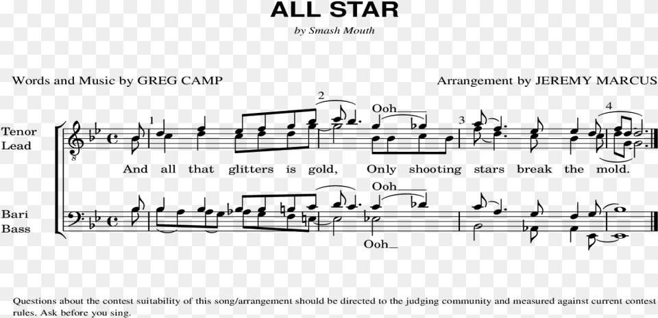 Star By Smash Mouth Words And Music By Greg Camp Arrangement Sheet Music, Gray Png Image