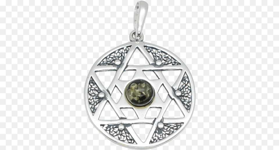 Star Of David Pendant Amber Judaica Locket, Accessories, Silver, Machine, Wheel Free Png