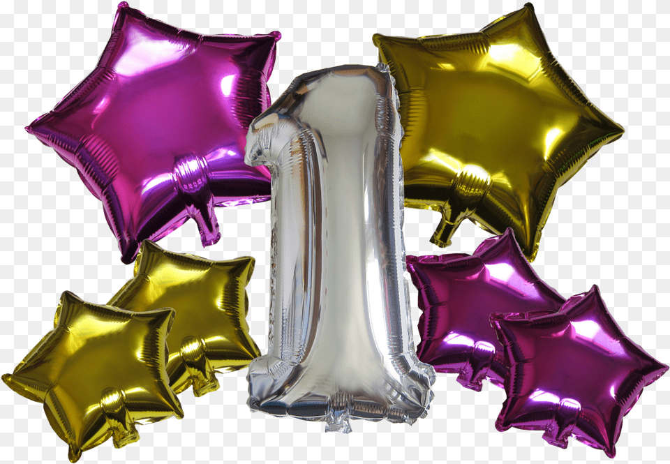 Star Shape Number Mylar Balloons Gold Fuchsia 7 Pieces, Aluminium, Purple, Balloon, Foil Png Image