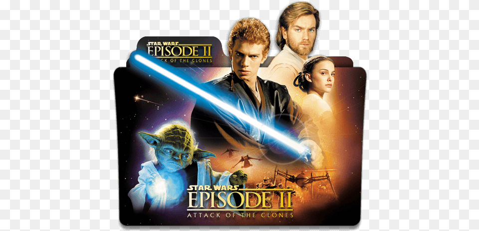 Star Wars Attack Of The Clones Folder Star Wars Episodio 2 Poster, Advertisement, Person, Duel, Adult Free Transparent Png