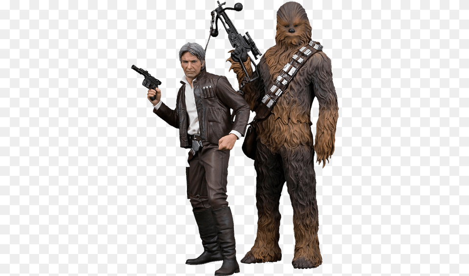 Star Wars Episode Vii Han Solo And Chewbacca 110 Scale Statue Han Solo Y Chewbacca Art, Person, Clothing, Coat, Costume Png