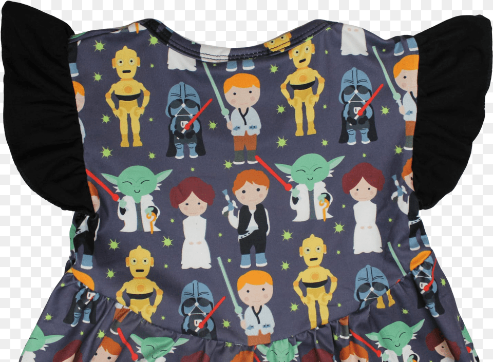Star Wars Girls Boutique Dress With Leia Darth Vader Yoda Cartoon, Person, Face, Head, Baby Free Png Download