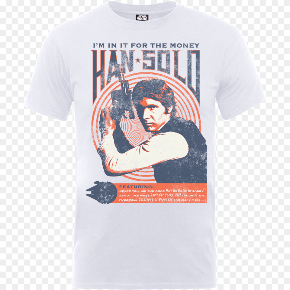 Star Wars Han Solo Retro Poster T Shirt White Star Wars Harrison Ford Poster, Clothing, T-shirt, Adult, Male Free Png