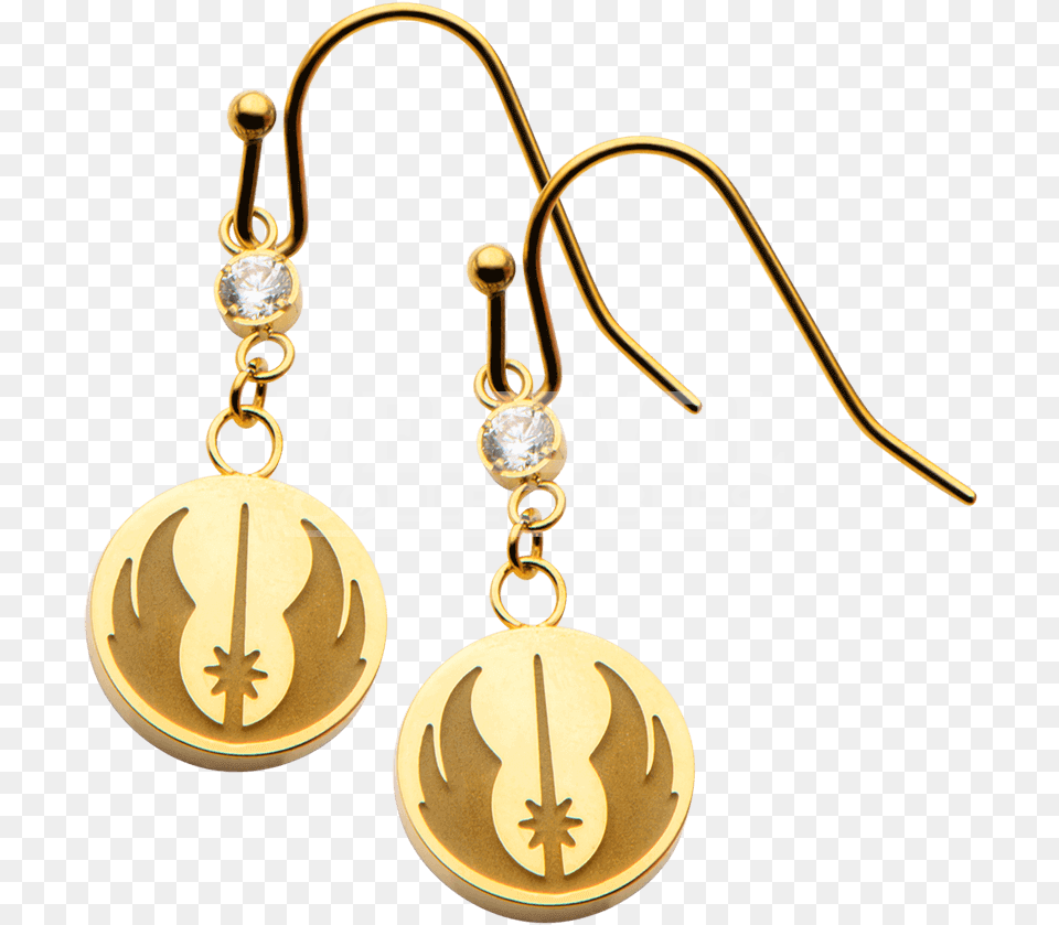 Star Wars Jedi Symbol Dangle Earrings Earring, Accessories, Gold, Jewelry, Pendant Png Image