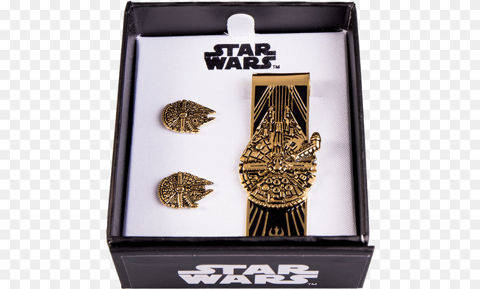 Star Wars Millennium Falcon Tie Clip And Cufflink Set Star Wars, Badge, Logo, Symbol, Accessories Png Image