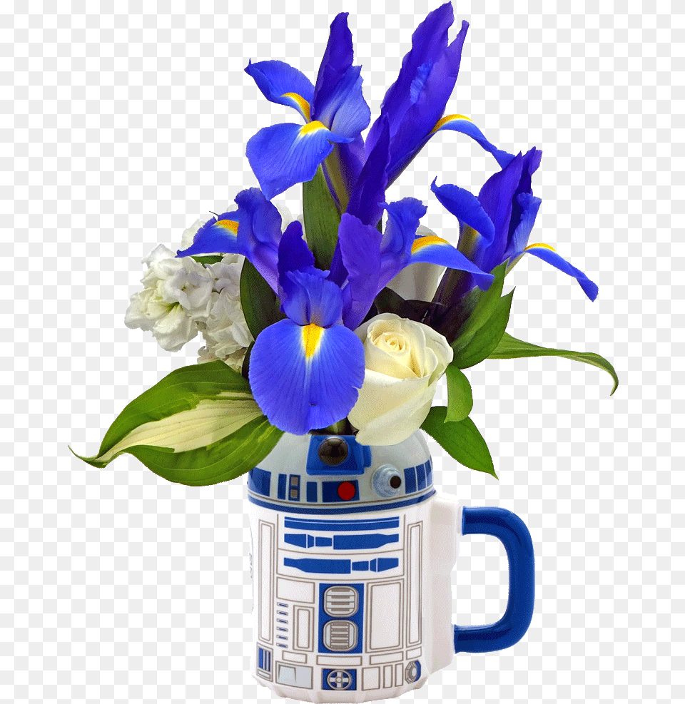 Star Wars R2 D2 Flower Mug Flower In A Mug, Flower Arrangement, Flower Bouquet, Iris, Plant Free Png