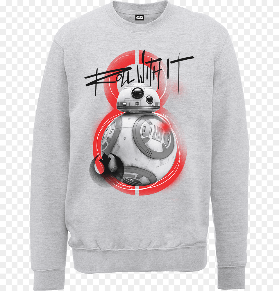 Star Wars The Last Jedi Bb8 Roll With It Grey Sweatshirt Bb8 Party Plates, Clothing, Sweater, Knitwear, T-shirt Png Image