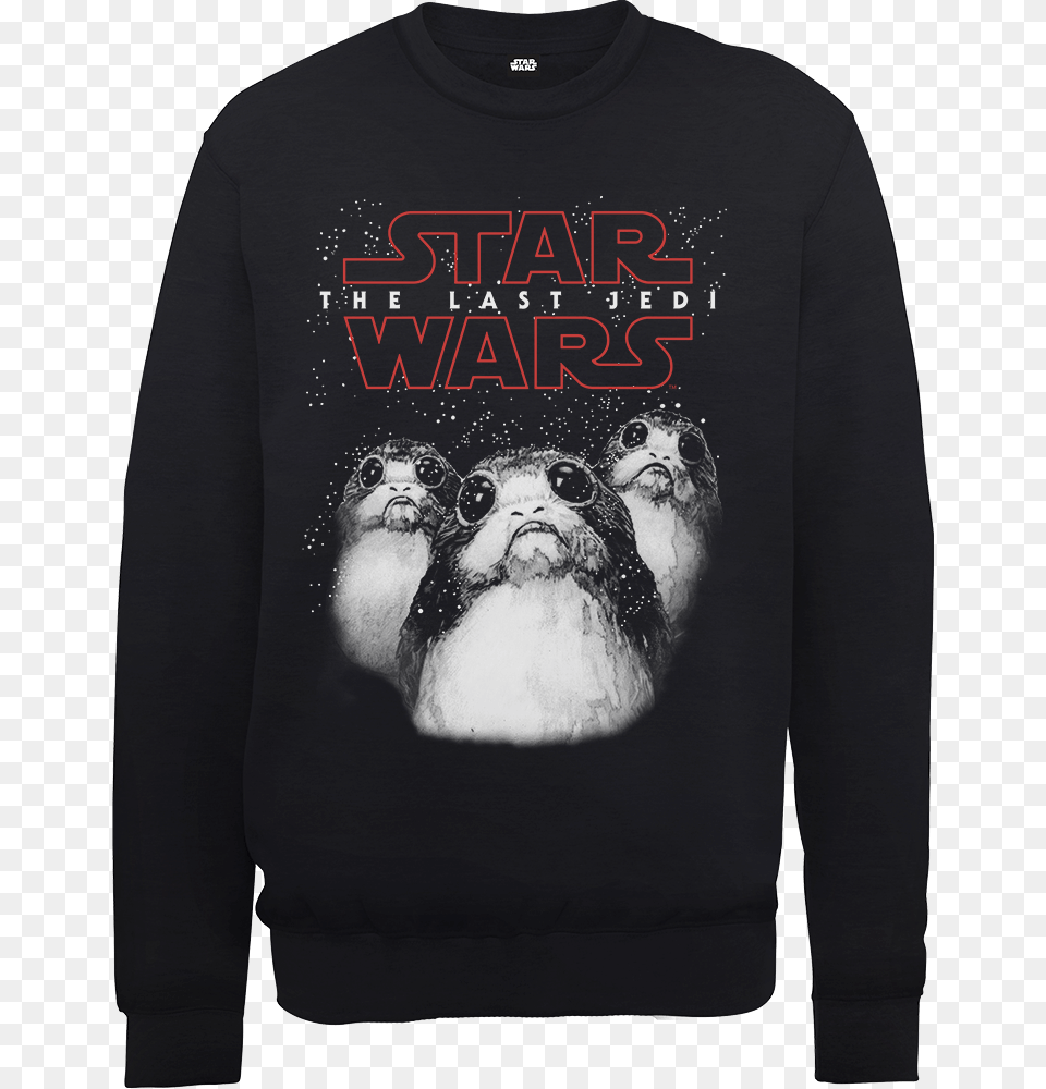 Star Wars The Last Jedi Porgs Black Sweatshirt Mono Sketch Of Iron Man, T-shirt, Clothing, Long Sleeve, Sleeve Free Png