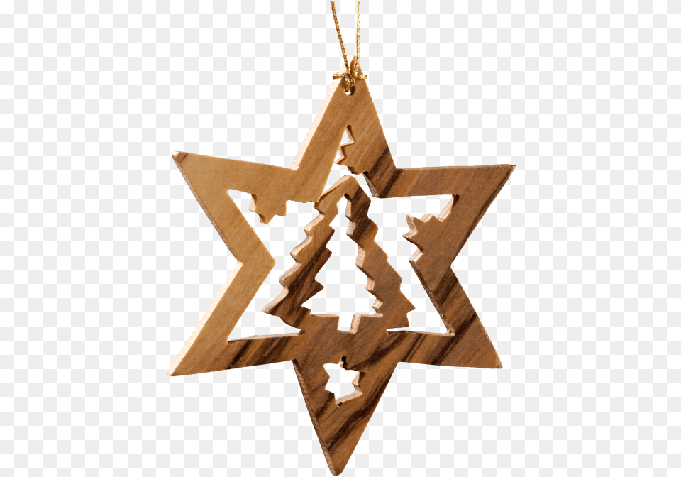 Star With Christmas Tree Olive Wood Pingente Estrela De Davi, Accessories, Star Symbol, Symbol, Cross Png
