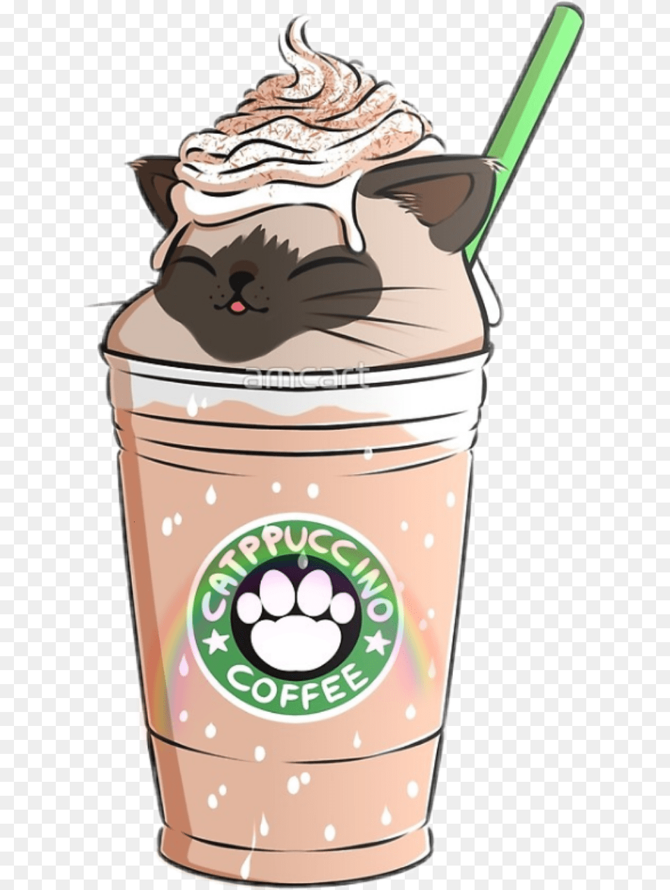 Starbucks Clipart Cat Kawaii Starbucks, Cream, Dessert, Food, Ice Cream Free Png