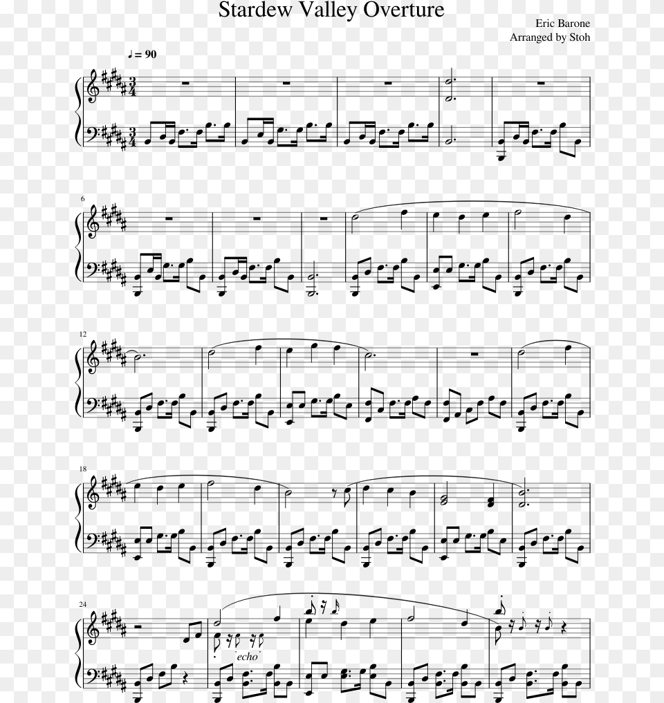 Stardew Valley Overture Sheet Music Composed By Eric Stardew Valley Piano Sheet Music, Gray Png Image