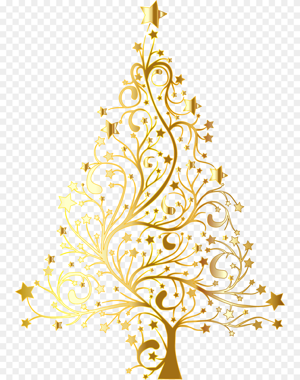 Starry Christmas Tree Gold No Christmas Tree Clipart White Background, Chandelier, Lamp, Festival, Christmas Decorations Free Png Download
