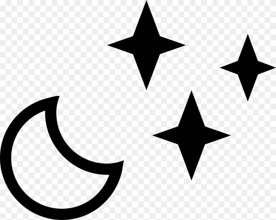 Starry Crescent Moon Night Weather Symbol Icon, Star Symbol Png