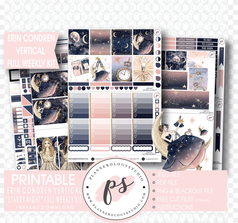 Starry Night Full Weekly Kit Printable Planner Stickers Free Png Download