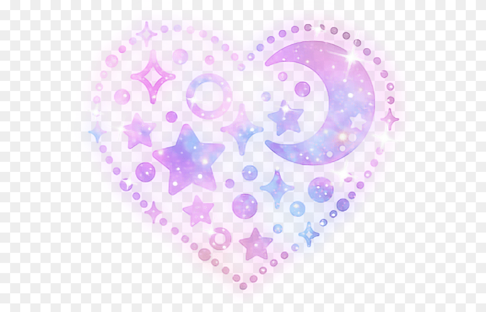 Stars Love Heart Moon Fancy Cute Watercolor Heart, Pattern, Purple Free Transparent Png