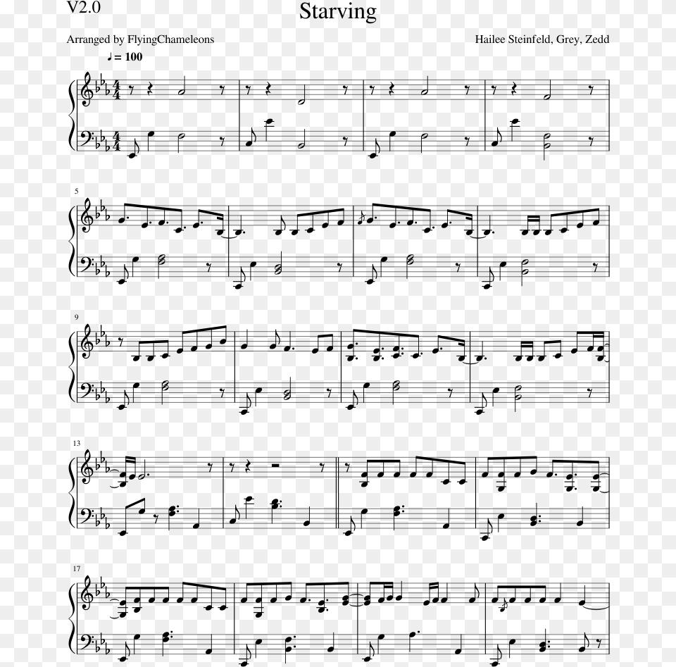 Starving Sheet Music Composed By Hailee Steinfeld Farewell Hyrule King Piano Sheet Music, Gray Png