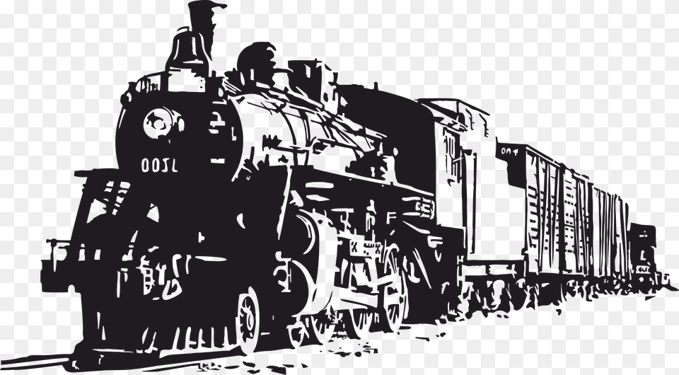 Stary Train Travel Historical Railway Transport Transparent Black And White Train, Locomotive, Transportation, Vehicle, Engine Free Png Download