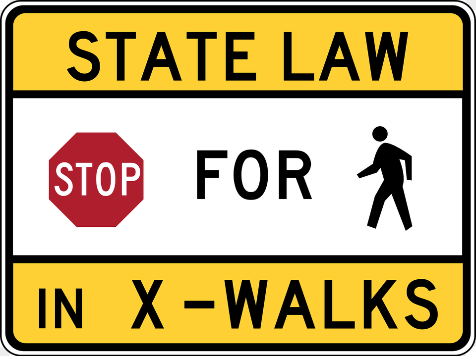 State Law Stop For Pedestrians In Crosswalk Maryland Clipart, Sign, Symbol, Adult, Male Png