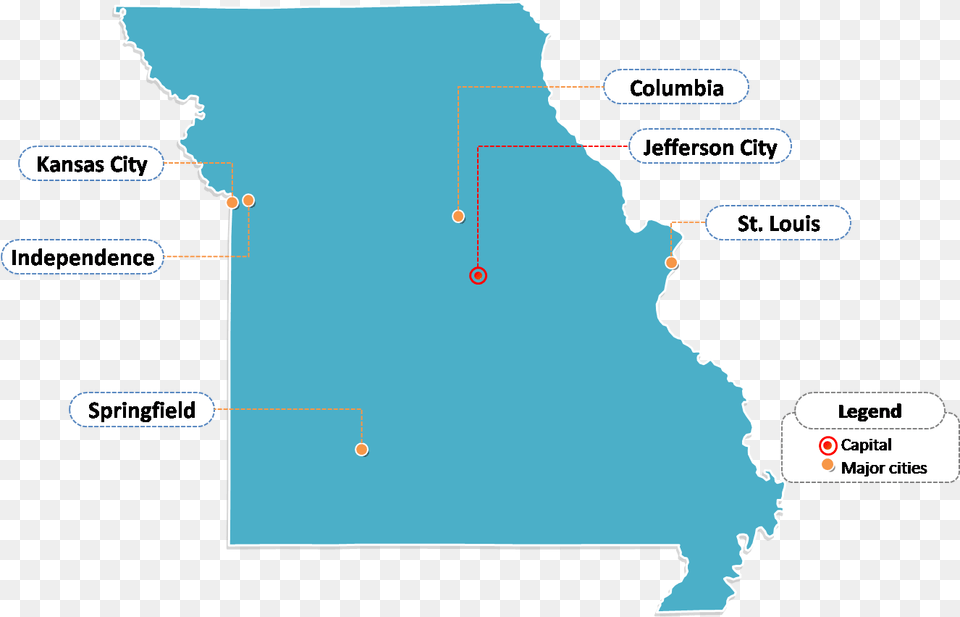 State Of Missouri Map With Outline And Cities Labeled Map Of Missouri With Major Cities, Chart, Plot, Atlas, Diagram Png Image