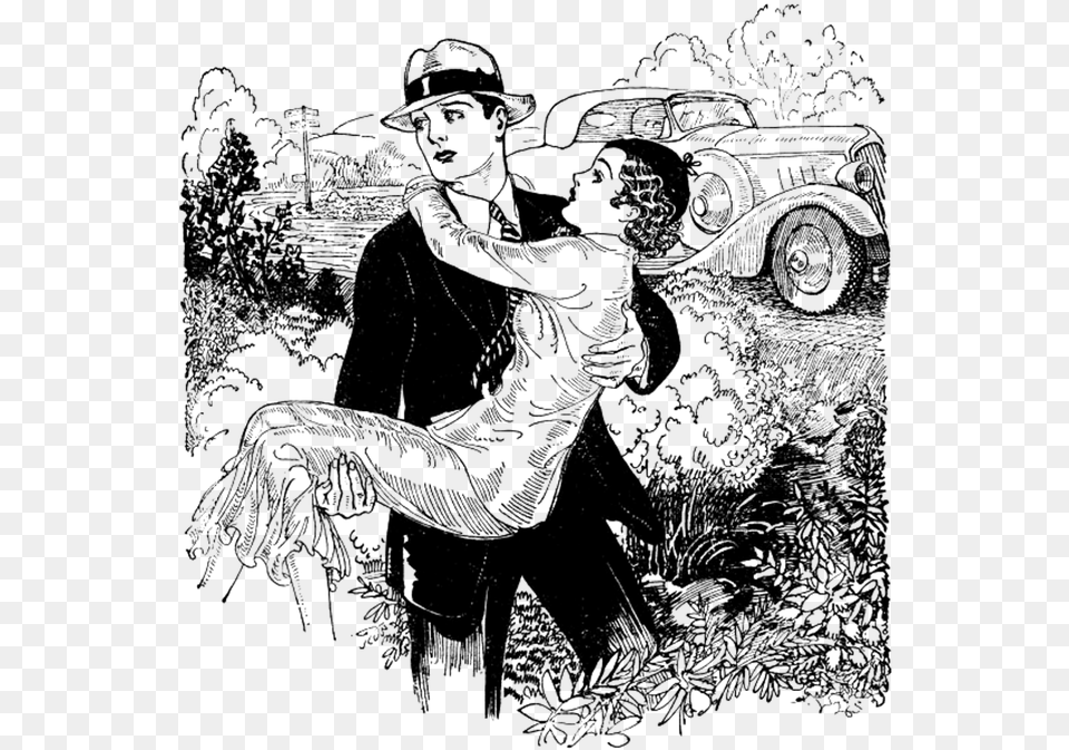 Static Drawing Couple 1920s Car Gray Free Transparent Png