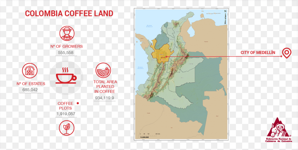 Stats About Coffee Production In Colombia Coffee Grown In Colombia, Chart, Plot, Map, Atlas Png