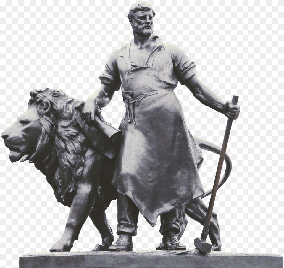Statue Lion Blacksmith Picture Blacksmith And Lion Sculpture, Wildlife, Animal, Mammal, Person Free Png