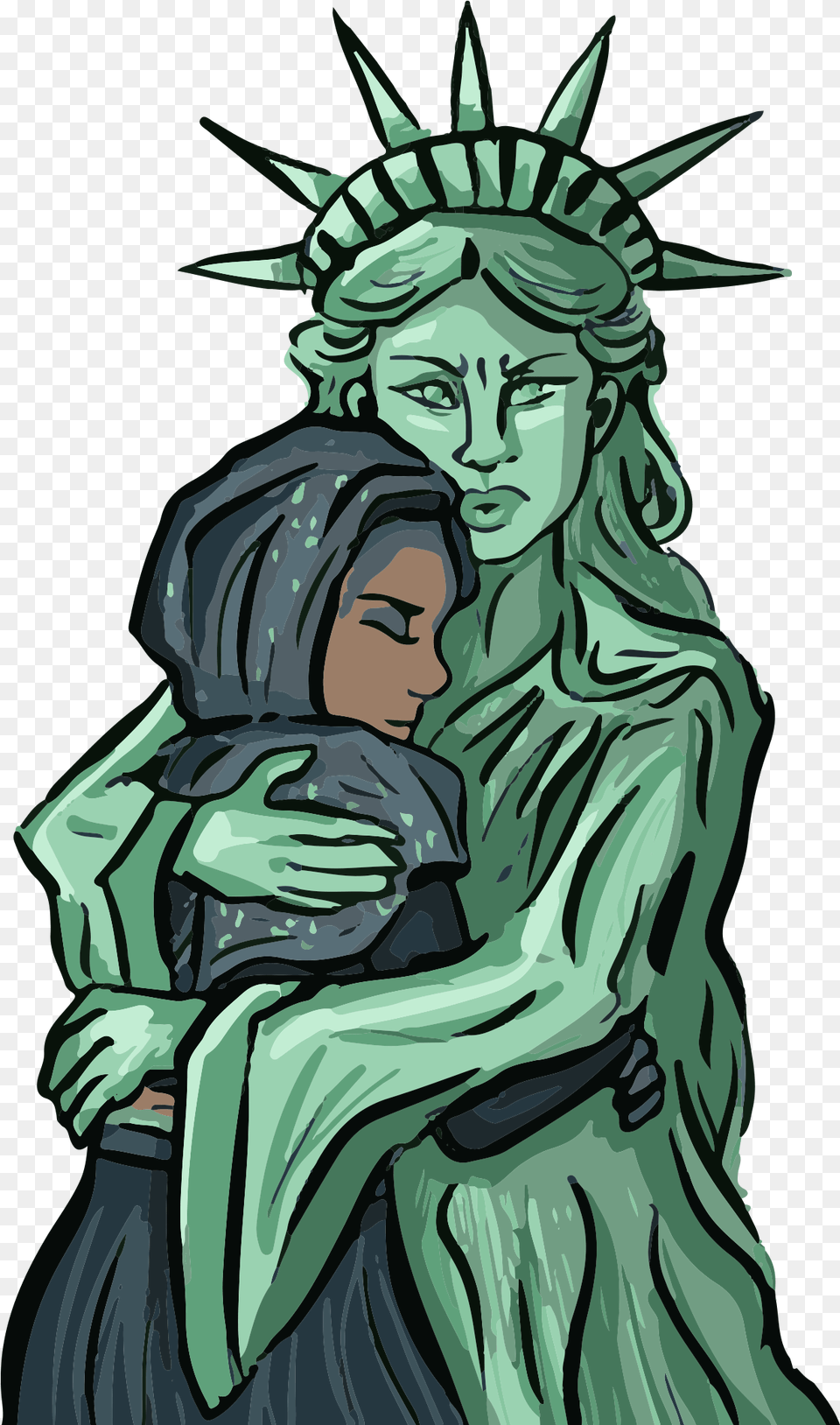 Statue Of Liberty Hugs Clipart Download Hijab Statue Of Liberty, Person, Art, Face, Head Png Image