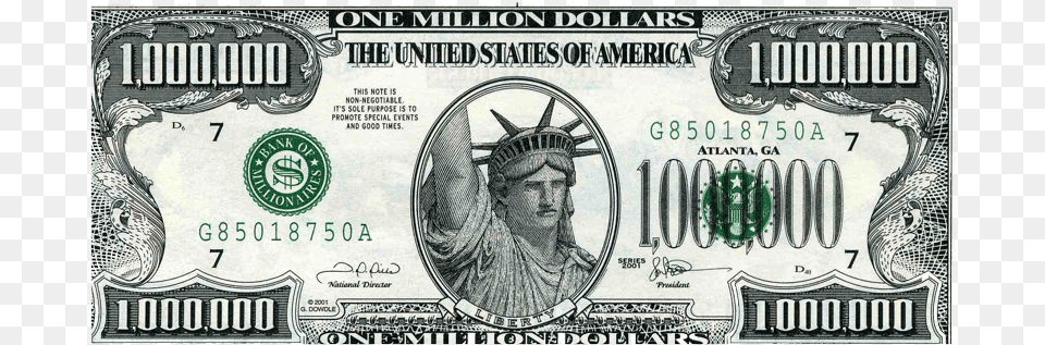 Statue Of Liberty Million Dollar Bill, Money, Person, Face, Head Png